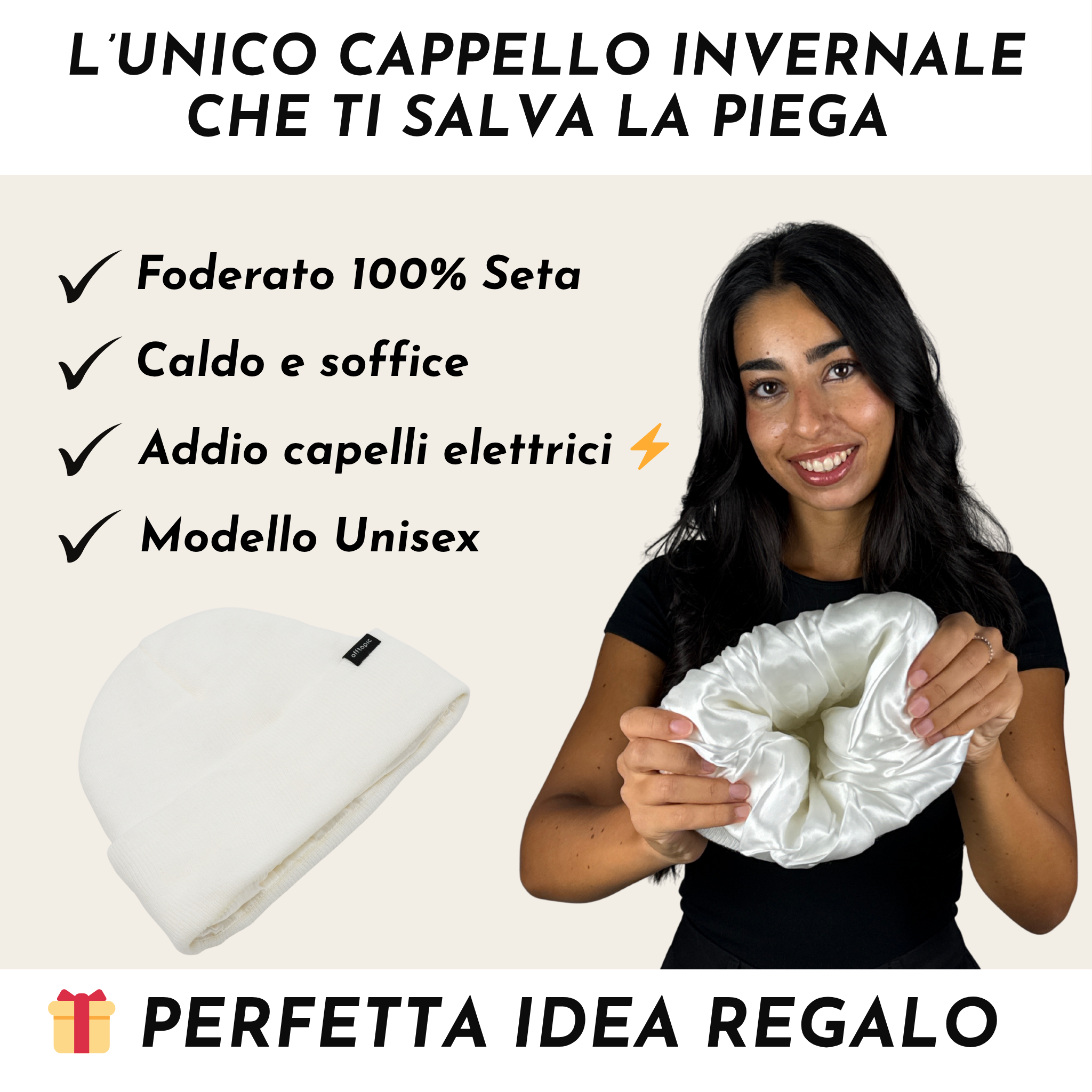 Cappello Invernale unisex 100% Seta | Bianco