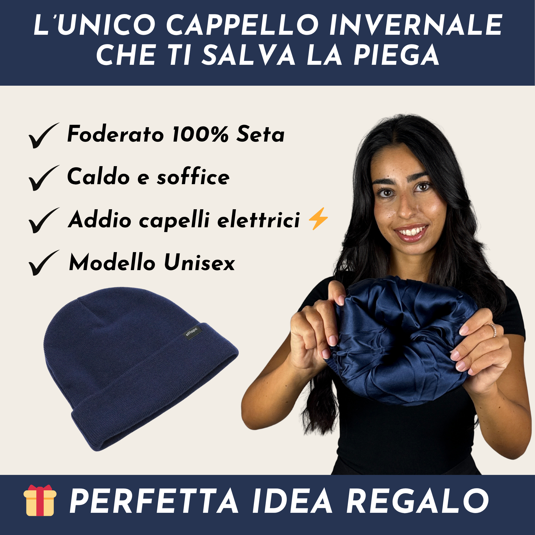Cappello Invernale unisex 100% Seta | Blu Navy