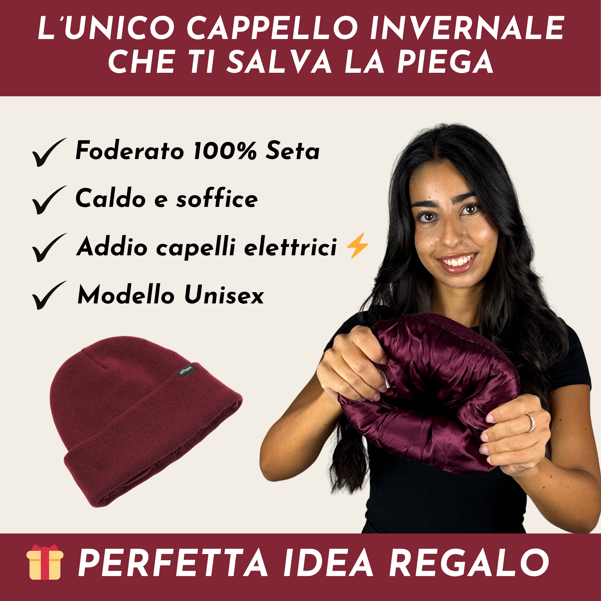 Cappello Invernale unisex 100% Seta | Bordeaux