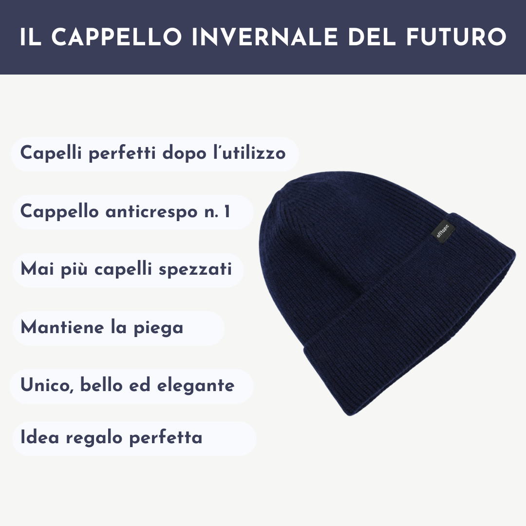 Cappello Invernale Unisex Interno 100% Seta Anticrespo | Blu Navy