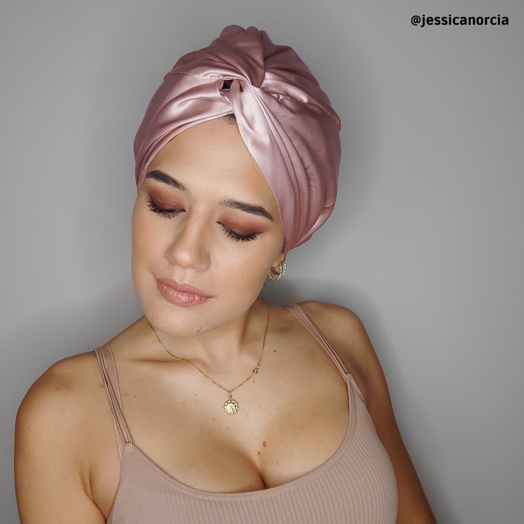 Bonnet en soie pour cheveux | Rose