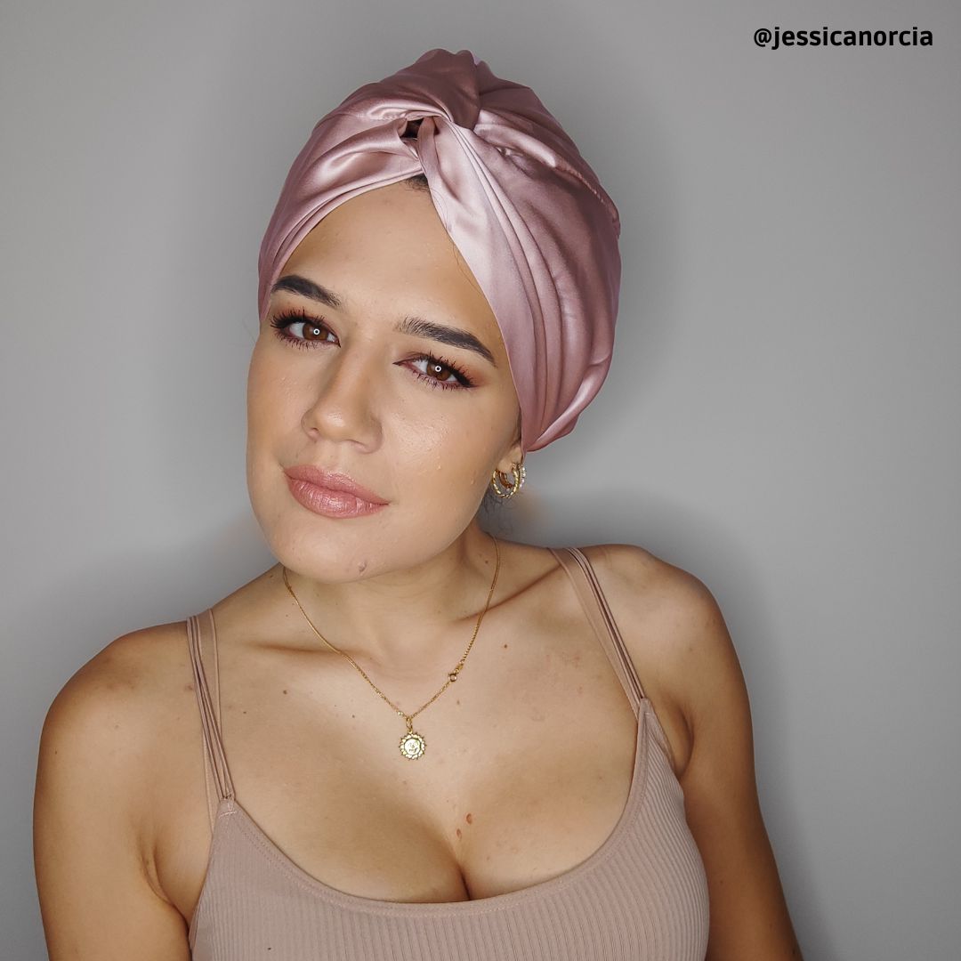 Bonnet en soie pour cheveux | Rose