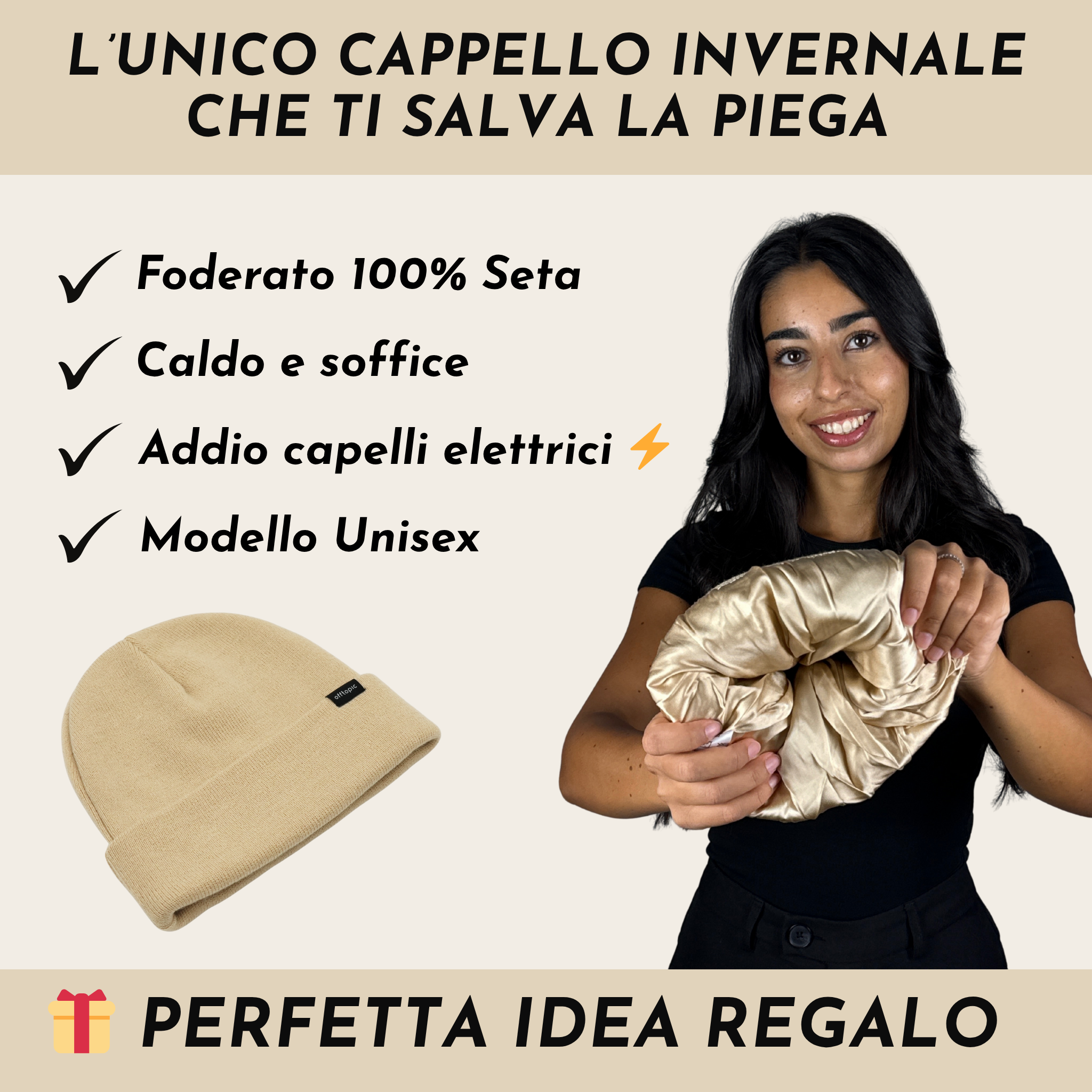 CAPPELLO invernale donna anti crespo con interno in seta